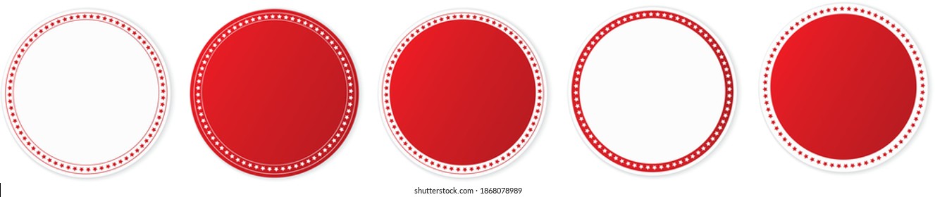 set of red round sticker banners on white background