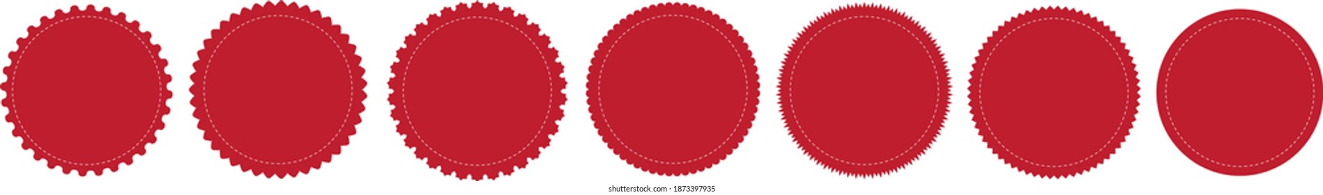 set of red round sticker banners on white background