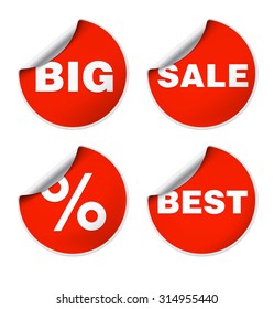 Set of red round stickers ob white background. It can be used in the design for websites,  catalogs, brochures, store, etc.