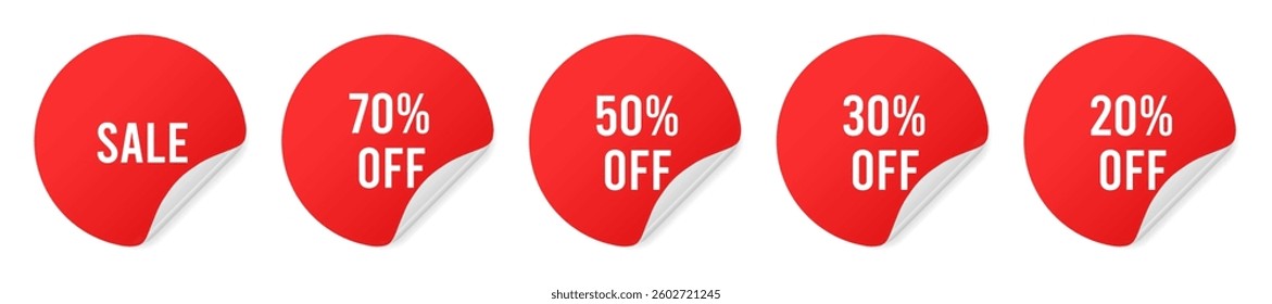 Set of red round stickers with sale announcement. Discount voucher. Black friday special offer label.