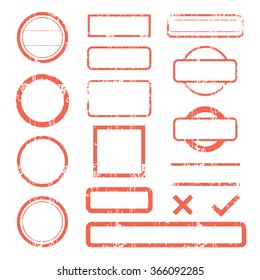 Set of red rubber ink stamp shapes