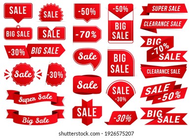 Set of red sale banners on white background, vector eps10 illustration