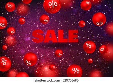 Set of red sale christmas balls background. Vector illustration.