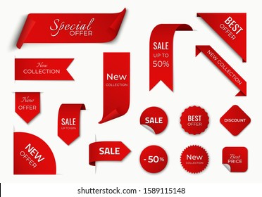 set of red sale label with discount offer. promotion label design. isolated vector tag images