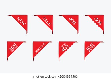 set of red sale label with discount offer. promotion label design. isolated vector tag design.