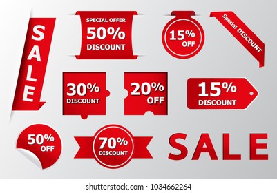 Set of red sale stickers. red sale banners, labels, tags, vector eps10 illustration