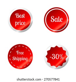 Set of red Sale stickers isolated On White Background. Vector Illustration.
