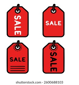 Set Red Sale Tags: Vector Illustrations for Retail and Marketing