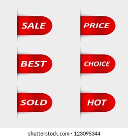 Set of red sales labels. Vector illustration