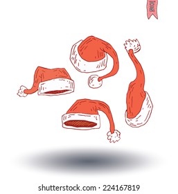 Set of red Santa Claus hats. vector illustration.