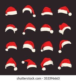 Set of red Santa Claus hats. Vector EPS8 illustration. 