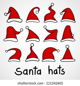 Set of red Santa hats.