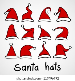 Set of red Santa hats.