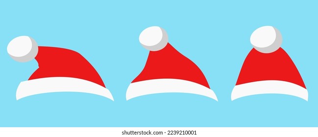 Set of red santa hats. New Year red hat stock vector