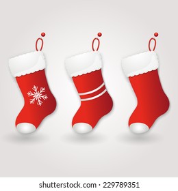 Set of Red Santa's boot. Christmas background. Vector illustration