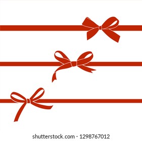 Satz von rotem Satin-Bogen einzeln auf weiß. Vektorgeschenkbogen für Seitendekor. Konzept für Einladung, Banner, Geschenkkarten, Gratulation oder Website-Layout-Vektorgrafik.