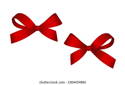 Set of red satin bow isolated on white. Vector gift bow  for page decor. Concept for invitation, banners, gift cards, congratulation or website layout vector.