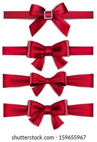 Conjunto de arcos rojos de satén. Cintas vectoriales para regalo. Eps10. 