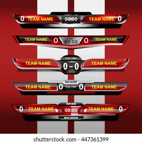 set of red scoreboard design element for football or soccer, vector illustration