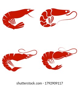 
set of red sea shrimps. Minimalistic logo. For a fish restaurant.