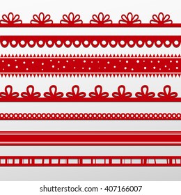 set of red seamless ribbons isolated on white background