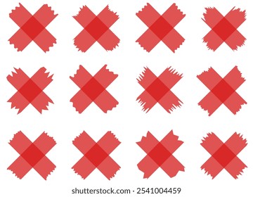 Set of red semi-transparent washi tapes isolated on white. Tapes collection in vector. Pieces of decorative tape for scrapbooks. Torn paper. Love, Valentine's Day