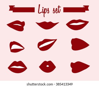 Set of red sexy lips, vector illustration
