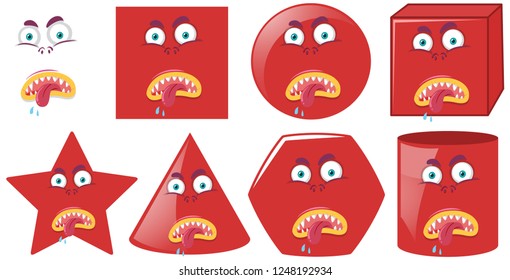 Conjunto de ilustraciones de expresiones con forma roja