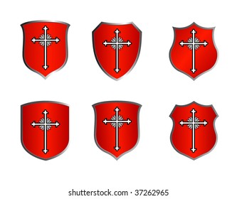 set of red shields with cross