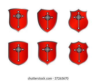 set of red shields with cross