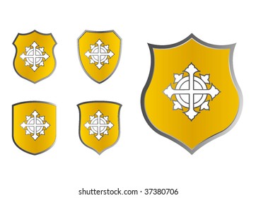 set of red shields with cross