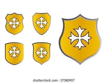 set of red shields with cross