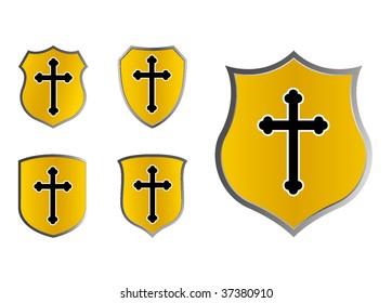 set of red shields with cross