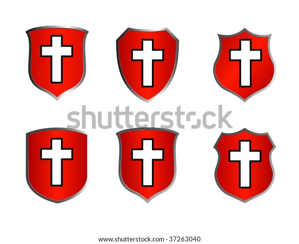 Set Red Shields Cross Stock Vector Royalty Free 37263040 Shutterstock