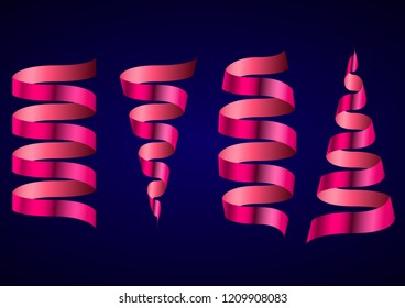 set of red shiny ribbons in the form of spirals. Vector Illustration