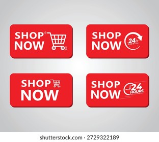 Conjunto de Botones de Red Shop Now con iconos de servicio las 24 horas