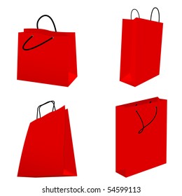 set of red shopping bags. vector illustration