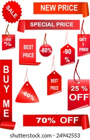 Set of red shopping tags