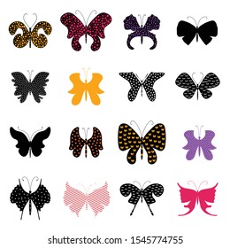 Set of red silhouettes of butterflies, vector moth seamless pattern. Butterfly icon shapes isolated on white background