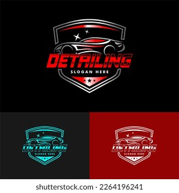 set of red silver automotive logo, maintenance, cleansing Illustration vector graphic of auto detailing service logo design template, emblem badge, modern