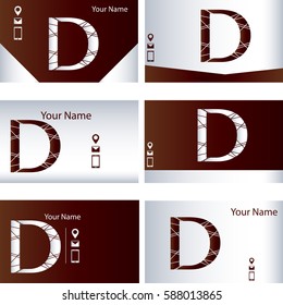 Set of red and silver business cards with letter D, separated vector templates for cards,presentations,business cards 