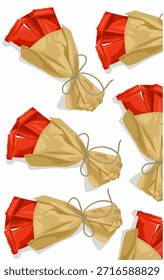  a set red snack and brown paper bucket
