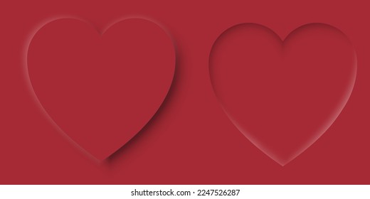Set of red soft 3D heart shape frame design. Geometric backdrop for cosmetic product display. Elements for valentine day. Top view. Vector illustration. Eps 10