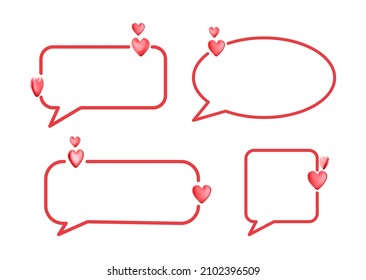 Set of red speech bubbles with hearts. Space for text. Wedding, birthday, Valentine's Day. Vector holiday illustration.
