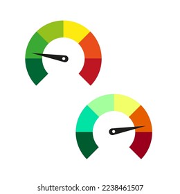 Set with red speedometer icons. Vector illustration. stock image.