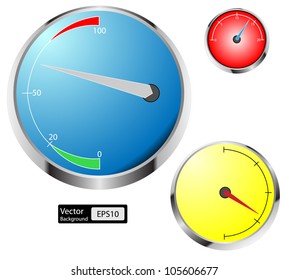 Set of red speedometers for car or power or thermometers, vector illustration