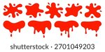 Set of red splatter sauce blob, paint, blood splatters vector illustration