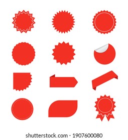 Juego de starburst rojo. Pegatinas de promoción en blanco rojo. Insignias para la explosión del sol, etiquetas, etiquetas de venta. Elementos de diseño. Ilustración del vector 