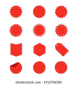 Set of red starburst. Red blank stickers. Sunburst badges, labels, sale tags. Design elements. Vector illustration 