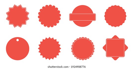 Set of red starburst. Red blank stickers. Sunburst badges, labels, sale tags isolated. Design elements. Vector illustration